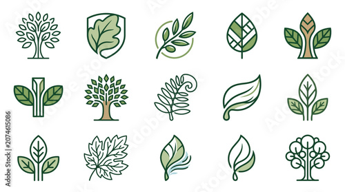 Modern EcoFriendly Business Logo Design with Stylized Tree Leaf Symbol Minimalist Corporate Identity for Sustainable Brands Green Nature Inspired Visual Concept Professional Studio Artwork