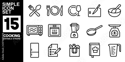 Φωτογραφία Cooking and Kitchen Recipe Line Icons Set Editable Vector Illustration Isolated on Transparent Background