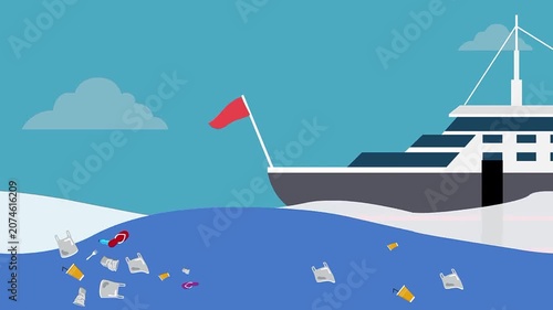 Stop Ocean Pollution Animation with Plastic Waste and Marine Life