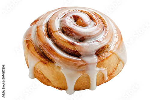 Foto Close up glazed cinnamon roll with dripping icing