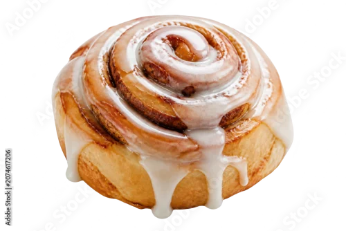 Obraz  z motywem Close up glazed cinnamon roll with dripping icing