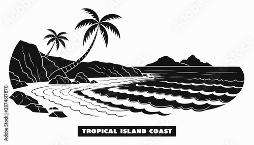 Konstfotografi Very beautiful black and white vector of a TROPICAL ISLAND COAST with a bold lab
