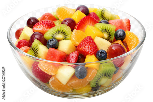 Fotografie Colorful mixed fruit salad in a glass bowl