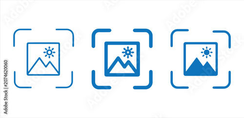 Image Placeholder Icons Set with Landscape and Sun Symbols for Modern Web UI Design