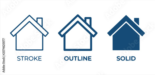 House Icon Set with Stroke Outline and Solid Styles for Real Estate Web and App Design