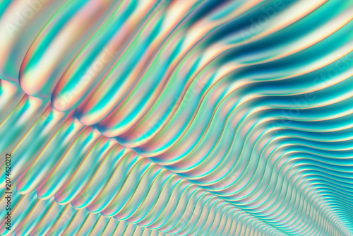 Dreamy pearl colored waves pattern. Futuristic background with glossy stripes in diagonal arrangement. 3d render