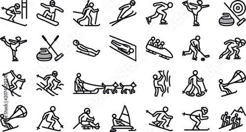 Foto Winter Sports and Extreme Outdoor Activities Line Icon Set Featuring Skiing, Sno