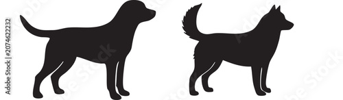 Tableau sur toile Dog Silhouette Set Vector Collection with Two Standing Domestic Canine Breeds Is