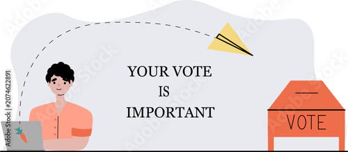 A person sits at the table and votes, the envelope flies from the person to the ballot box