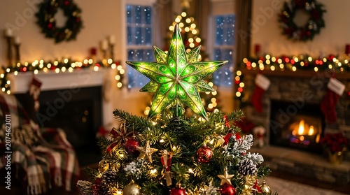 Christmas tree with star on top.