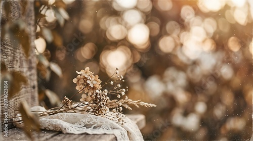 Golden wheat on rustic wooden table.