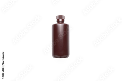 Bild auf Leinwand Brown, amber, high density polyethylene, (HDPE), reagent bottle with narrow mouth on a white background