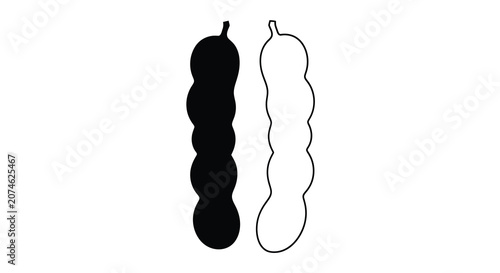 Bild auf Leinwand Tamarind pod silhouette with outline version black and white illustration silhou