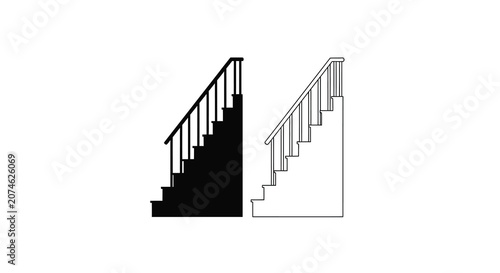 Staircase With Railings Black Silhouette Against White Background