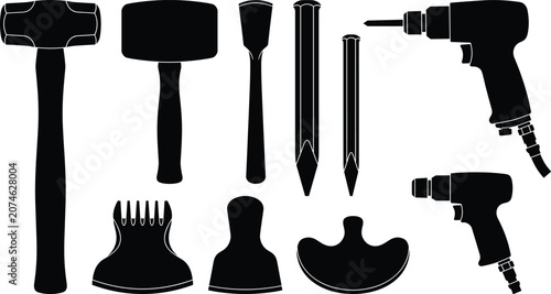 Foto Professional stonemasonry stone carving workshop craft and masonry power tools i