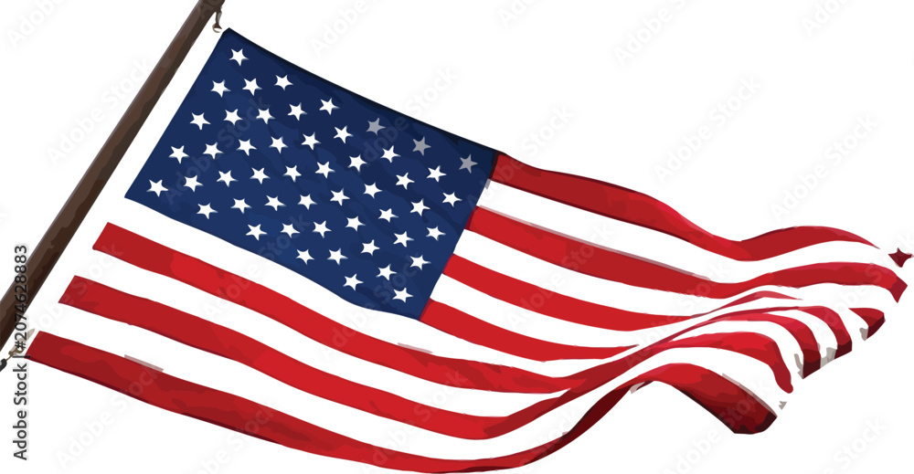 Fototapeta premium Happy labor day watercolor illustration with american flag patriotic holiday greeting