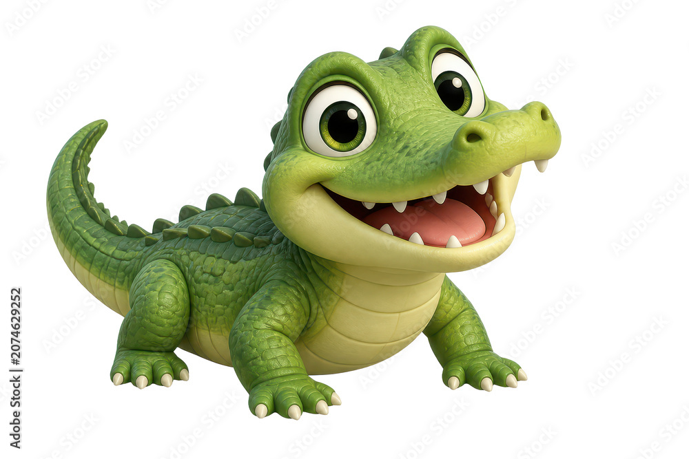 Fototapeta premium Cute green cartoon baby crocodile character