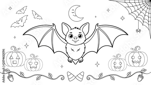 Cute bat flying with jack o lanterns and spider web for halloween isolated on a transparent background