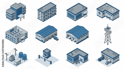 Tableau sur toile Isometric illustration of modern buildings and infrastructure.
