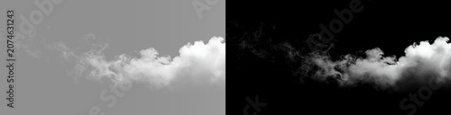 Konstfotografi Abstract white smoke stream overlay, twin realistic horizontal fog trail or steam clouds on black background wide banner