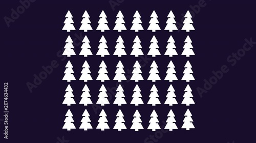 Fir trees white glyph icons growth animation. Reforestation improvement. Over 3 trillion trees grow on Earth. Animated solid symbol multiplying into structured matrix. HD video with alpha channel
