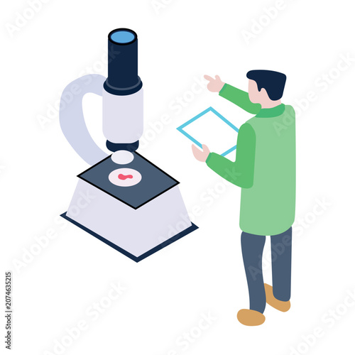 Isometric healthcare scientist working with modern laboratory equipment