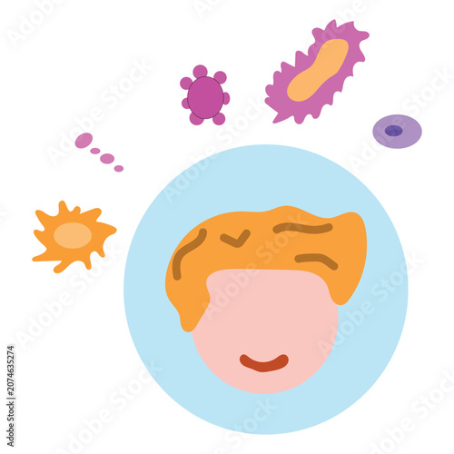 Stylized illustration showing immune system detecting various pathogens