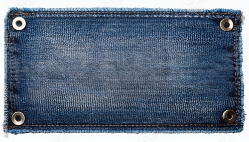 square denim patch with frayed edges and stitched border