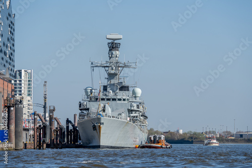 Canvas Print Hamburg, Germany - 4 Apr 25: German naval ship moored in the Port of Hamburg