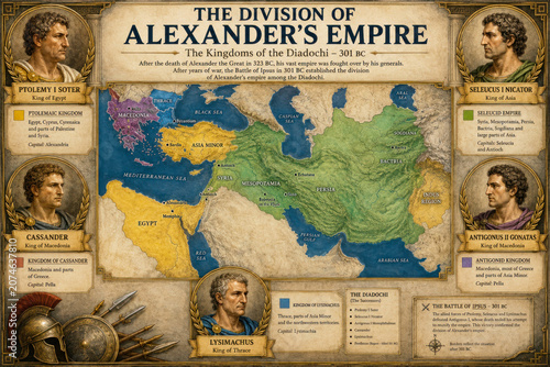 The Division of Alexander's Empire 301 BC – Historical Map Infographic