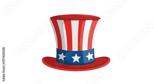 4th July Independence Day United States American top hat, patriotic hat, USA flag hat, red white blue hat isolated on White Background eps