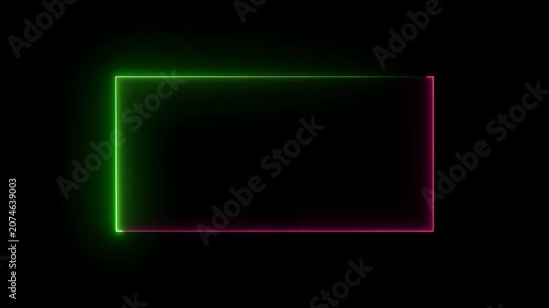 A colorful Rectangle neon animation . Rectangle frem icon. Abstract background simple line animation on black background. rectangle frem icon