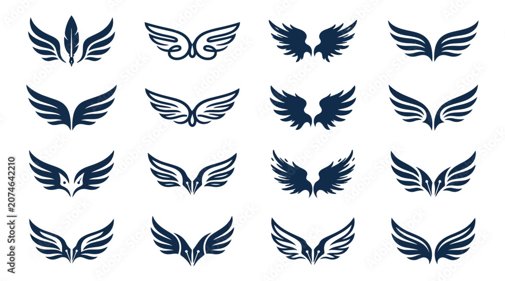 Naklejka premium Abstract wing silhouette icons and logos