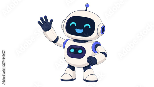 Canvastavla Cute cartoon robot mascot waving on white background