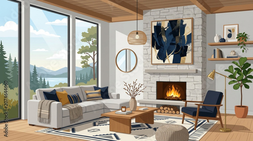 Cozy living room with fireplace