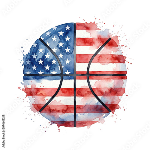 Watercolor basketball with usa flag design artistic graphic on transparent background