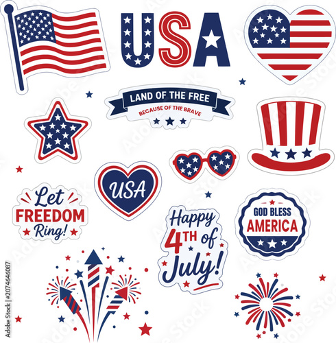 Patriotic usa sticker collection vector illustration set
