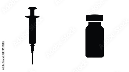 Photos Syringe And Vial Silhouette On White Background Medical Equipment