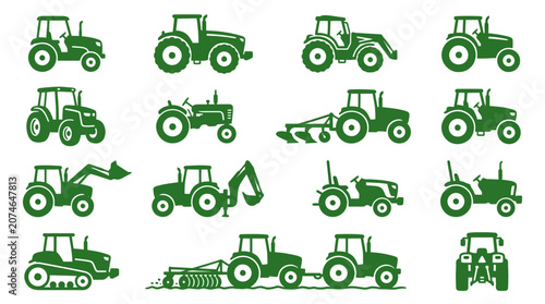 Photos Agricultural machinery and tractor icons green.