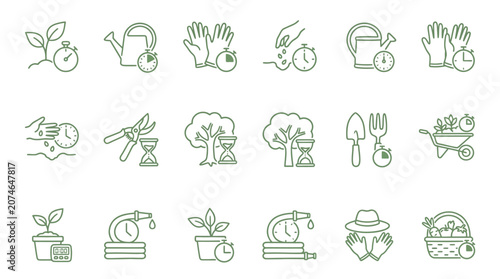 Photos Agriculture and plant cultivation time management icons.