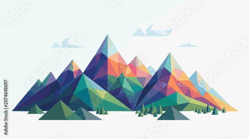 Tableau sur toile Colorful geometric mountain range illustration with gradient peaks