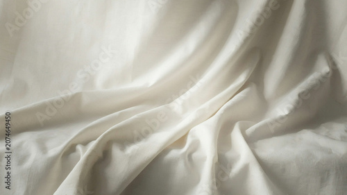 Принти на полотні Minimalist white linen fabric background, soft draped cotton textile texture, el