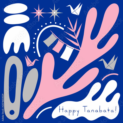 Tanabata star festival greeting with bamboo tanzaku and stars in  ethnic style