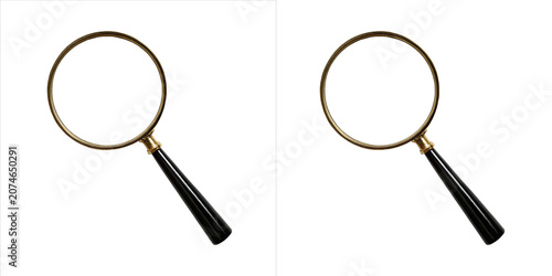 Obraz na plátně Pair of vintage magnifying glasses with gold frames and black handles isolated o