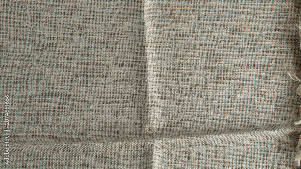 Fototapeta premium Gray fabric texture, wrinkled cloth background, seamless pattern, linen material