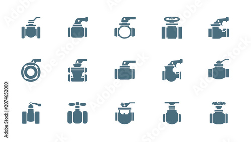 Industrial valve icons in various positions.