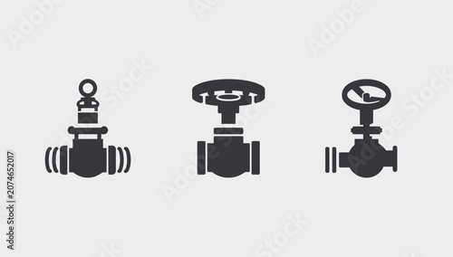 Industrial valves and controls icons set.