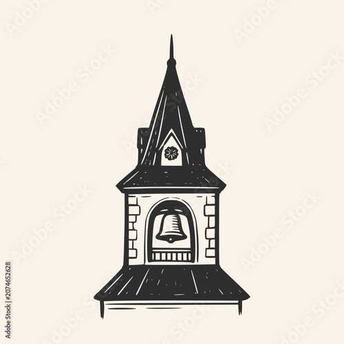 Obraz na plátne Vintage style ink sketch doodle illustration of a medieval bell tower with a sharp spire