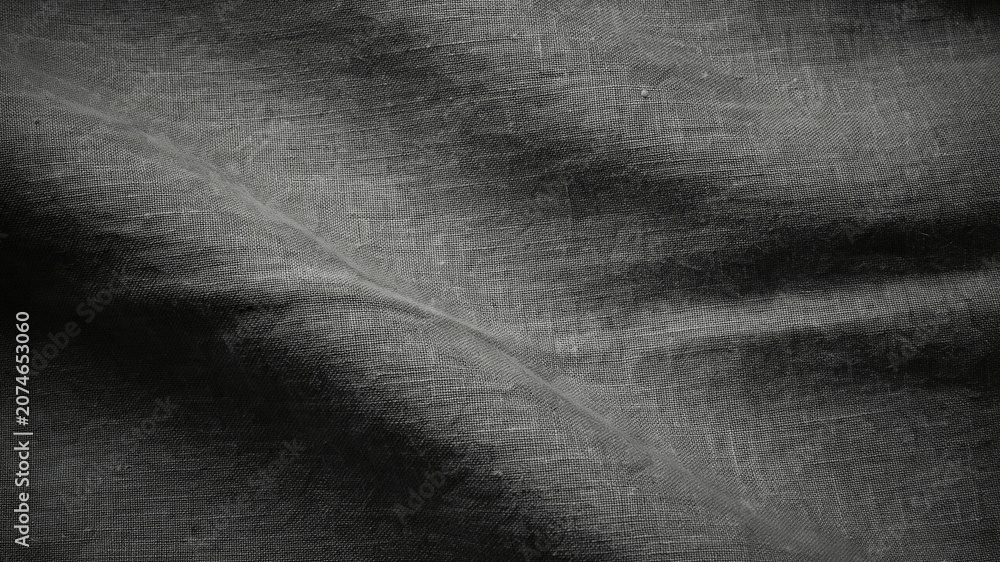 Fototapeta premium Gray fabric texture, wrinkled cloth background, soft gray linen, fabric folds