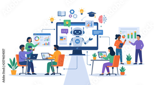 Team Collaboration in Modern Office Using Computers and Technology.